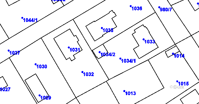 Parcela st. 1034/2 v KÚ Černošice, Katastrální mapa