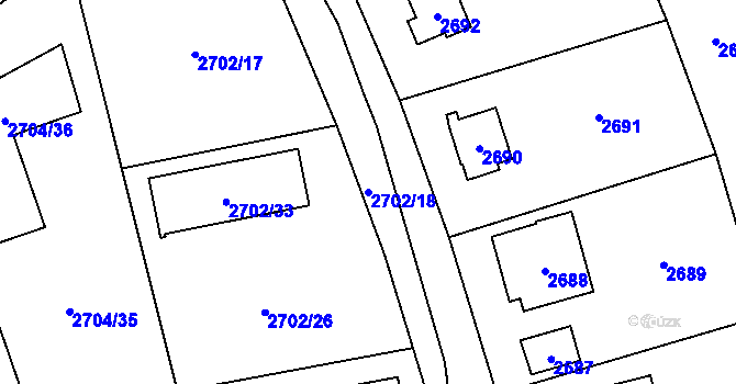 Parcela st. 2702/18 v KÚ Černošice, Katastrální mapa