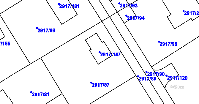 Parcela st. 2917/147 v KÚ Černošice, Katastrální mapa