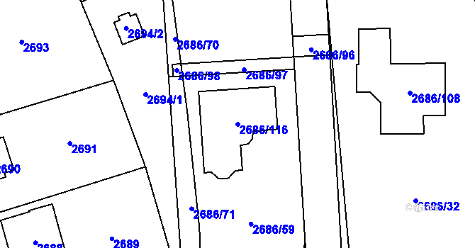 Parcela st. 2686/116 v KÚ Černošice, Katastrální mapa