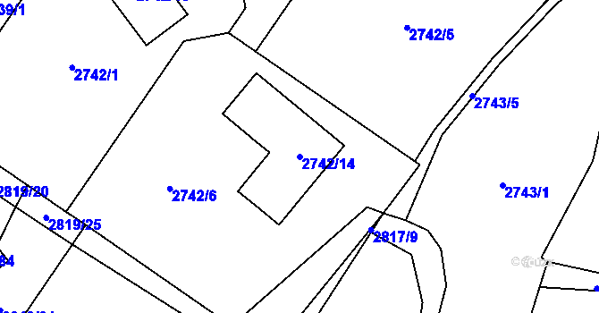 Parcela st. 2742/14 v KÚ Černošice, Katastrální mapa