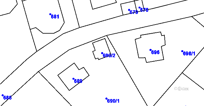 Parcela st. 690/2 v KÚ Černošice, Katastrální mapa