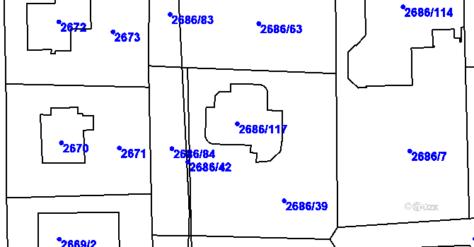 Parcela st. 2686/117 v KÚ Černošice, Katastrální mapa