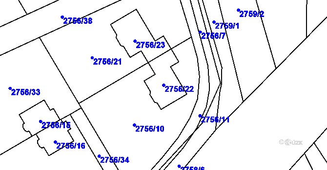 Parcela st. 2756/22 v KÚ Černošice, Katastrální mapa