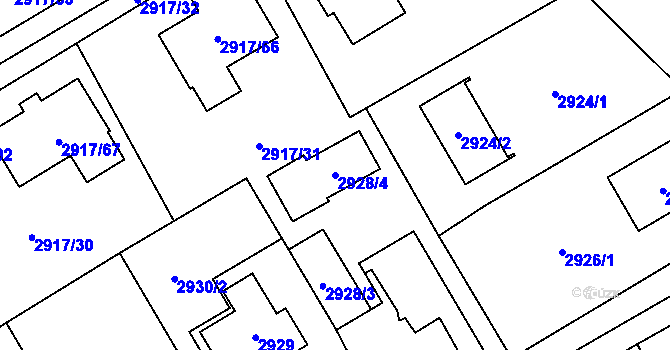Parcela st. 2928/4 v KÚ Černošice, Katastrální mapa