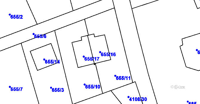 Parcela st. 655/16 v KÚ Černošice, Katastrální mapa