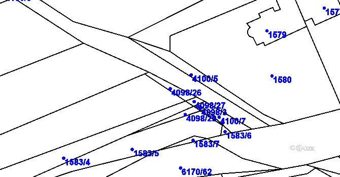 Parcela st. 4098/26 v KÚ Černošice, Katastrální mapa