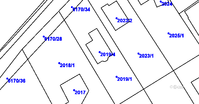 Parcela st. 2019/4 v KÚ Černošice, Katastrální mapa