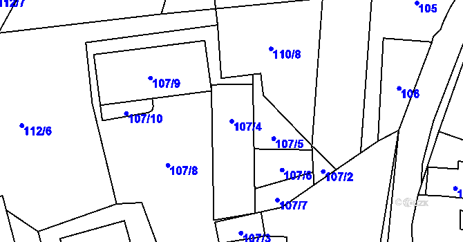 Parcela st. 107/4 v KÚ Černošice, Katastrální mapa