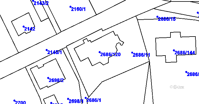 Parcela st. 2686/120 v KÚ Černošice, Katastrální mapa