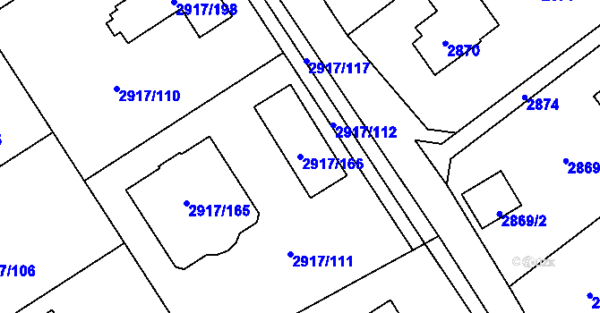 Parcela st. 2917/166 v KÚ Černošice, Katastrální mapa