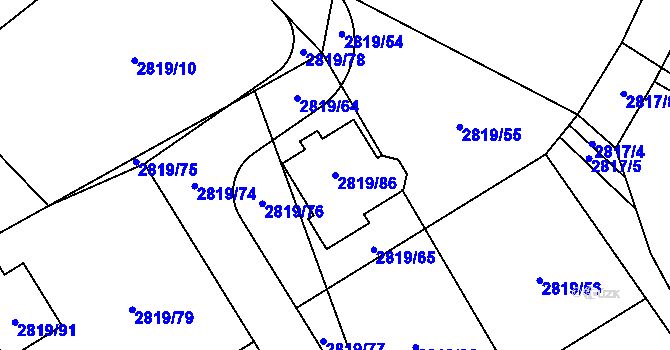 Parcela st. 2819/86 v KÚ Černošice, Katastrální mapa