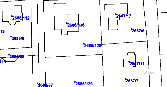 Parcela st. 2686/128 v KÚ Černošice, Katastrální mapa