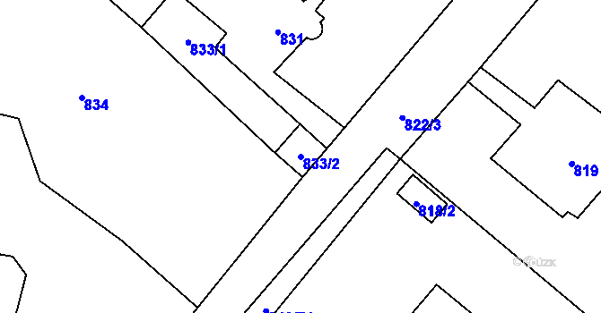 Parcela st. 833/2 v KÚ Černošice, Katastrální mapa