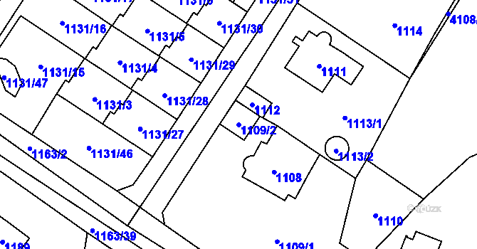 Parcela st. 1109/2 v KÚ Černošice, Katastrální mapa