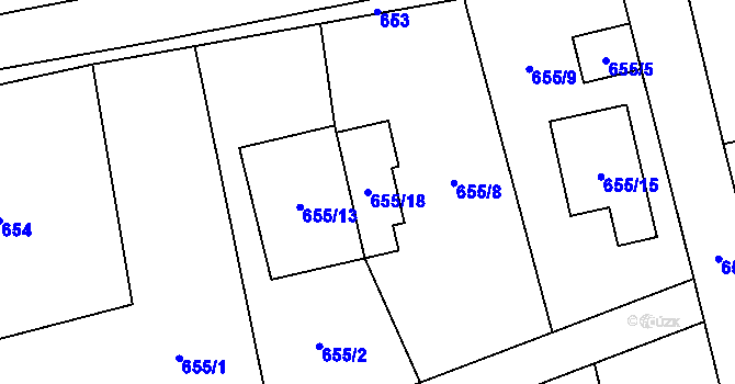 Parcela st. 655/18 v KÚ Černošice, Katastrální mapa