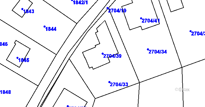 Parcela st. 2704/39 v KÚ Černošice, Katastrální mapa