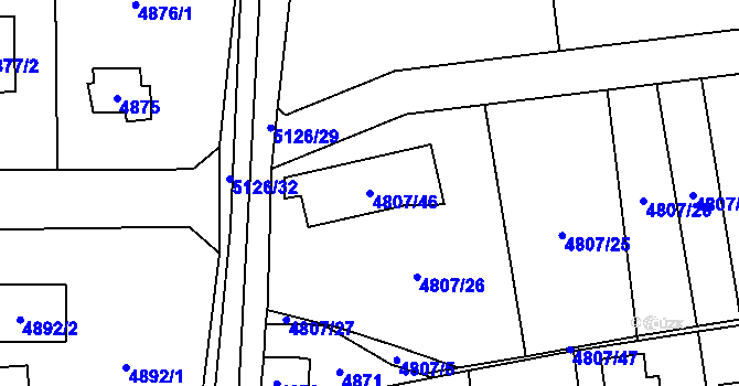 Parcela st. 4807/46 v KÚ Černošice, Katastrální mapa