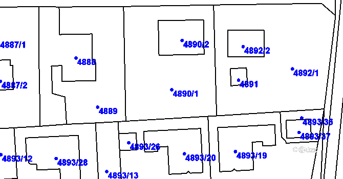 Parcela st. 4890/1 v KÚ Černošice, Katastrální mapa