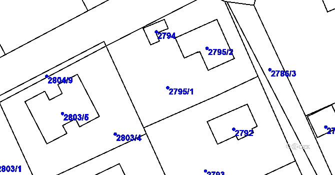 Parcela st. 2795/1 v KÚ Černošice, Katastrální mapa
