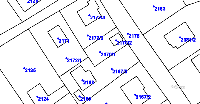 Parcela st. 2170/1 v KÚ Černošice, Katastrální mapa