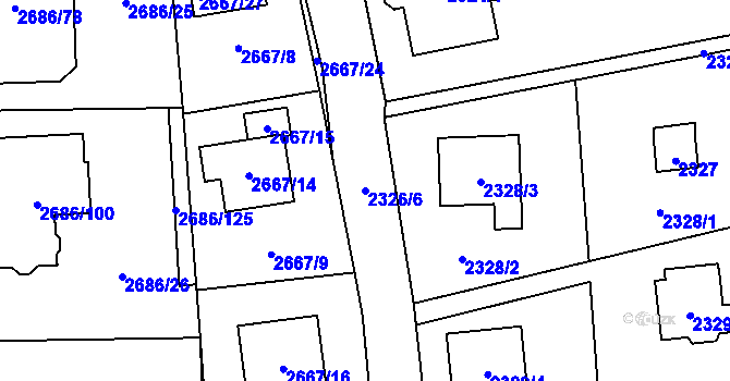 Parcela st. 2326/6 v KÚ Černošice, Katastrální mapa