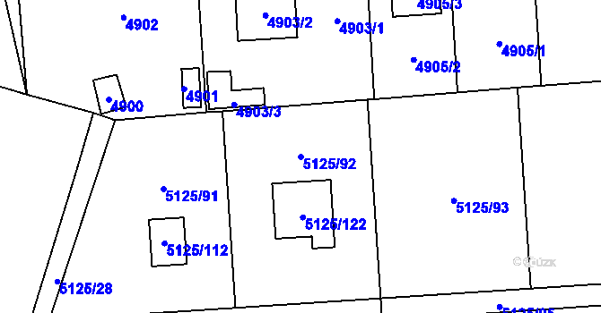 Parcela st. 5125/92 v KÚ Černošice, Katastrální mapa