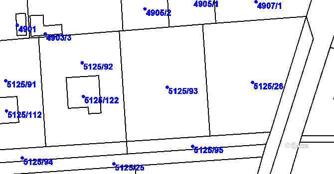 Parcela st. 5125/93 v KÚ Černošice, Katastrální mapa