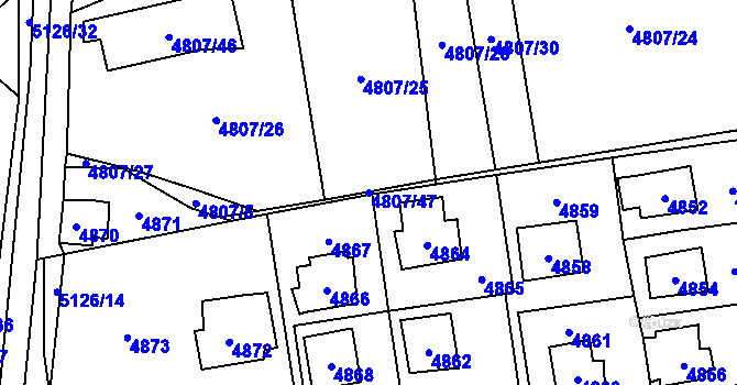 Parcela st. 4807/47 v KÚ Černošice, Katastrální mapa
