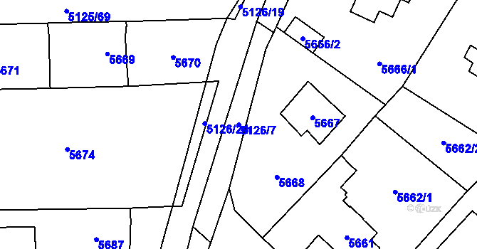 Parcela st. 5126/7 v KÚ Černošice, Katastrální mapa