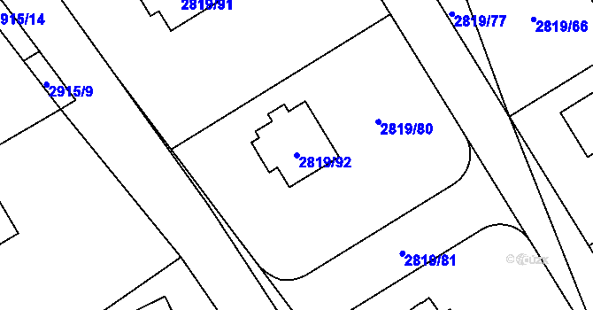 Parcela st. 2819/92 v KÚ Černošice, Katastrální mapa