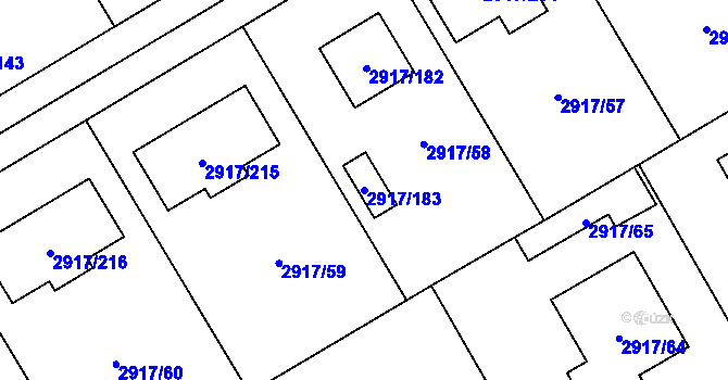 Parcela st. 2917/183 v KÚ Černošice, Katastrální mapa