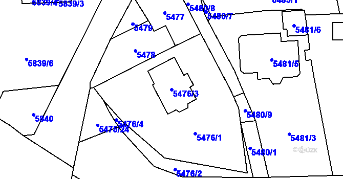Parcela st. 5476/3 v KÚ Černošice, Katastrální mapa