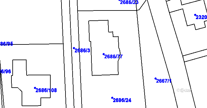 Parcela st. 2686/77 v KÚ Černošice, Katastrální mapa
