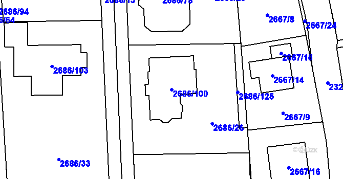 Parcela st. 2686/100 v KÚ Černošice, Katastrální mapa