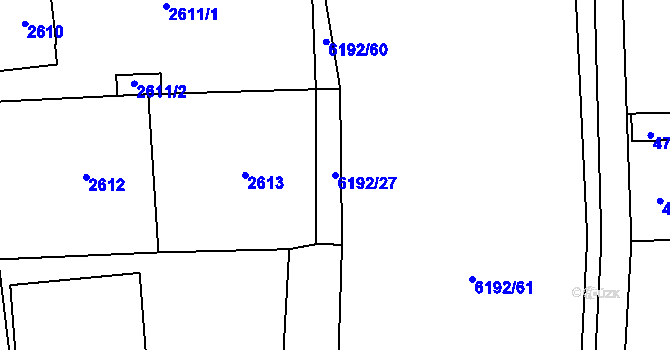 Parcela st. 6192/27 v KÚ Černošice, Katastrální mapa