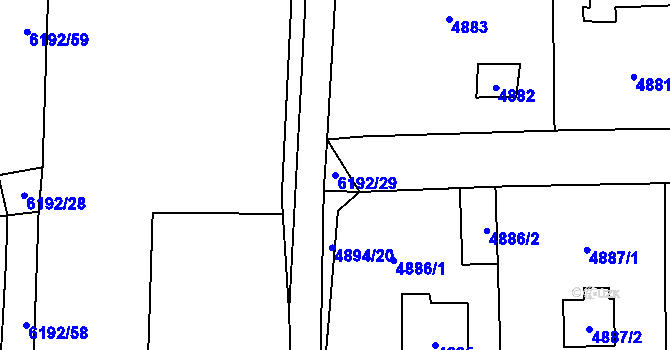 Parcela st. 6192/29 v KÚ Černošice, Katastrální mapa