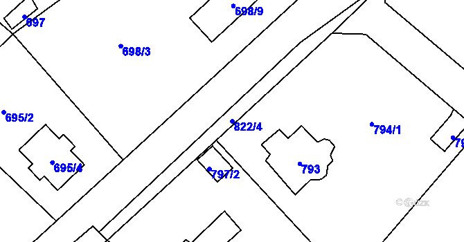 Parcela st. 822/4 v KÚ Černošice, Katastrální mapa