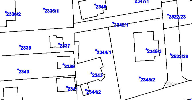 Parcela st. 2344/1 v KÚ Černošice, Katastrální mapa