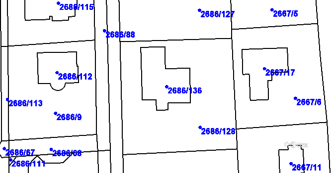 Parcela st. 2686/136 v KÚ Černošice, Katastrální mapa