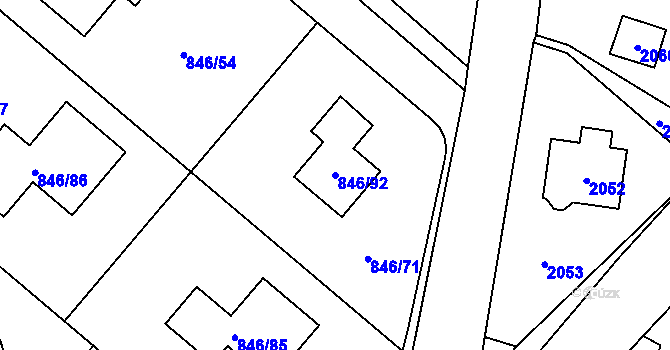 Parcela st. 846/92 v KÚ Černošice, Katastrální mapa