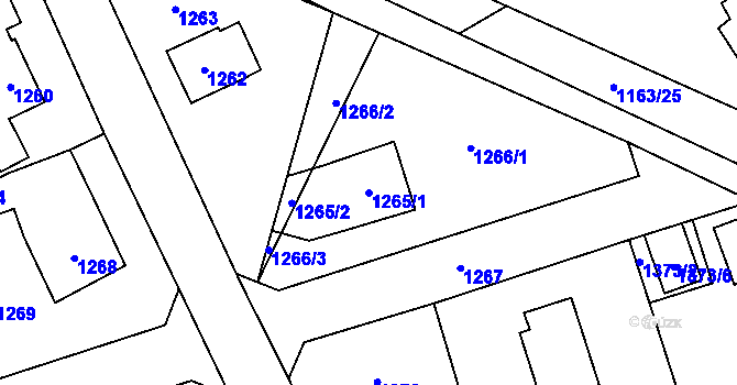 Parcela st. 1265/1 v KÚ Černošice, Katastrální mapa