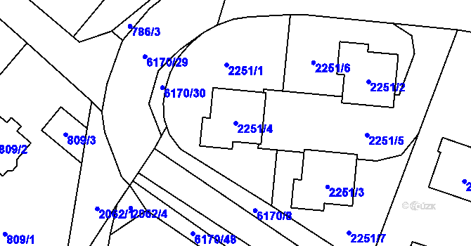 Parcela st. 2251/4 v KÚ Černošice, Katastrální mapa