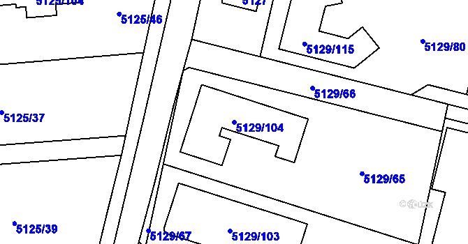 Parcela st. 5129/104 v KÚ Černošice, Katastrální mapa
