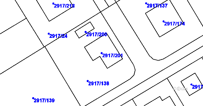Parcela st. 2917/201 v KÚ Černošice, Katastrální mapa