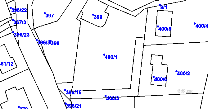 Parcela st. 400/1 v KÚ Černošice, Katastrální mapa