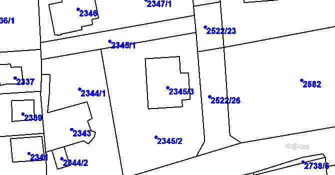 Parcela st. 2345/3 v KÚ Černošice, Katastrální mapa