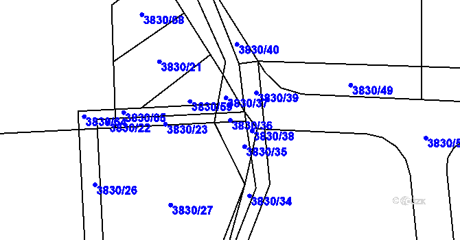 Parcela st. 3830/36 v KÚ Černošice, Katastrální mapa