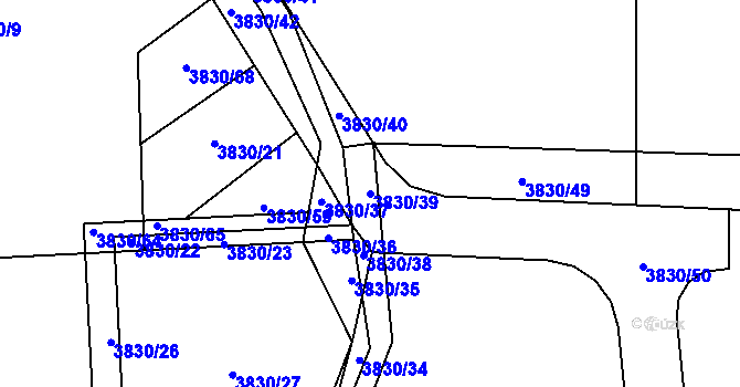 Parcela st. 3830/39 v KÚ Černošice, Katastrální mapa