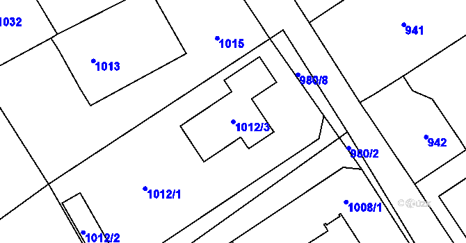 Parcela st. 1012/3 v KÚ Černošice, Katastrální mapa